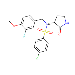 COc1ccc(CN([C@@H]2CCNC2=O)S(=O)(=O)c2ccc(Cl)cc2)cc1F ZINC000028957805