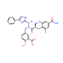 COc1ccc(CN(C(=O)[C@@H](N)Cc2c(C)cc(C(N)=O)cc2C)[C@@H](C)c2nc(-c3ccccc3)c[nH]2)cc1C(=O)O ZINC000014210876