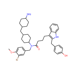 COc1ccc(CN(C(=O)CCCc2c(Cc3ccc(O)cc3)[nH]c3ccccc23)C2CCC(CC3CCC(N)CC3)CC2)cc1Br ZINC000028826059