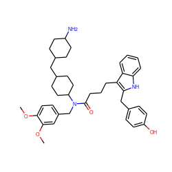 COc1ccc(CN(C(=O)CCCc2c(Cc3ccc(O)cc3)[nH]c3ccccc23)C2CCC(CC3CCC(N)CC3)CC2)cc1OC ZINC000028825980