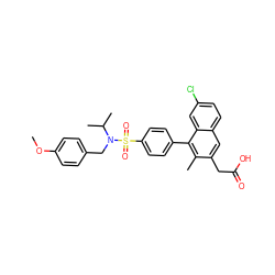 COc1ccc(CN(C(C)C)S(=O)(=O)c2ccc(-c3c(C)c(CC(=O)O)cc4ccc(Cl)cc34)cc2)cc1 ZINC000205726659