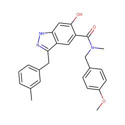 COc1ccc(CN(C)C(=O)c2cc3c(Cc4cccc(C)c4)n[nH]c3cc2O)cc1 ZINC000084653517