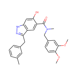 COc1ccc(CN(C)C(=O)c2cc3c(Cc4cccc(C)c4)n[nH]c3cc2O)cc1OC ZINC000084705837