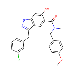 COc1ccc(CN(C)C(=O)c2cc3c(Cc4cccc(Cl)c4)n[nH]c3cc2O)cc1 ZINC000084710227