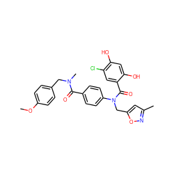 COc1ccc(CN(C)C(=O)c2ccc(N(Cc3cc(C)no3)C(=O)c3cc(Cl)c(O)cc3O)cc2)cc1 ZINC000653775799