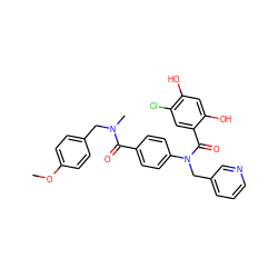 COc1ccc(CN(C)C(=O)c2ccc(N(Cc3cccnc3)C(=O)c3cc(Cl)c(O)cc3O)cc2)cc1 ZINC000653764977