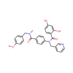 COc1ccc(CN(C)C(=O)c2ccc(N(Cc3cccnc3)C(=O)c3ccc(O)cc3O)cc2)cc1 ZINC000653767399