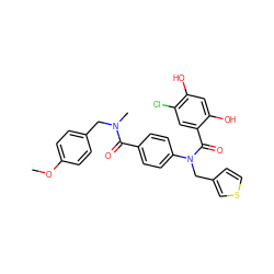 COc1ccc(CN(C)C(=O)c2ccc(N(Cc3ccsc3)C(=O)c3cc(Cl)c(O)cc3O)cc2)cc1 ZINC000653768401