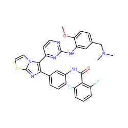 COc1ccc(CN(C)C)cc1Nc1nccc(-c2c(-c3cccc(NC(=O)c4c(F)cccc4F)c3)nc3sccn23)n1 ZINC000063539908