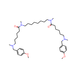 COc1ccc(CN(C)CCCCCC(=O)N(C)CCCCCCCCN(C)C(=O)CCCCCN(C)Cc2ccc(OC)cc2)cc1 ZINC000028088637