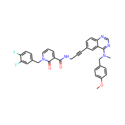 COc1ccc(CN(C)c2ncnc3ccc(C#CCNC(=O)c4cccn(Cc5ccc(F)c(F)c5)c4=O)cc23)cc1 ZINC000096176309