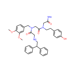 COc1ccc(CN(CC(=O)N(CCc2ccc(O)cc2)CC(N)=O)C(=O)CNCC(c2ccccc2)c2ccccc2)cc1OC ZINC000026639551