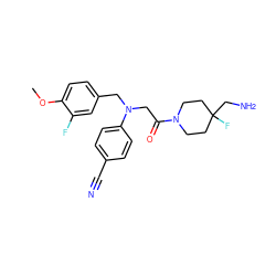 COc1ccc(CN(CC(=O)N2CCC(F)(CN)CC2)c2ccc(C#N)cc2)cc1F ZINC001772623601