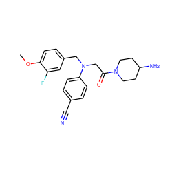 COc1ccc(CN(CC(=O)N2CCC(N)CC2)c2ccc(C#N)cc2)cc1F ZINC001772572228