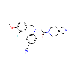 COc1ccc(CN(CC(=O)N2CCC3(CC2)CNC3)c2ccc(C#N)cc2)cc1F ZINC001772618664