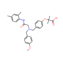 COc1ccc(CN(CC(=O)Nc2ccc(C)cc2C)Cc2ccc(OC(C)(C)C(=O)O)cc2)cc1 ZINC000049037044