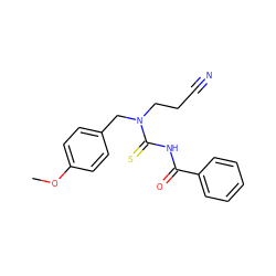 COc1ccc(CN(CCC#N)C(=S)NC(=O)c2ccccc2)cc1 ZINC000002259006