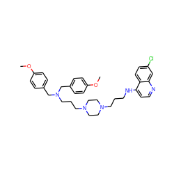 COc1ccc(CN(CCCN2CCN(CCCNc3ccnc4cc(Cl)ccc34)CC2)Cc2ccc(OC)cc2)cc1 ZINC000027644104