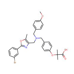 COc1ccc(CN(Cc2ccc(OC(C)(C)C(=O)O)cc2)Cc2nc(-c3cccc(Br)c3)oc2C)cc1 ZINC000095557894