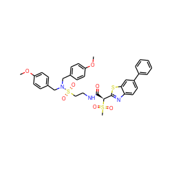 COc1ccc(CN(Cc2ccc(OC)cc2)S(=O)(=O)CCNC(=O)[C@@H](c2nc3ccc(-c4ccccc4)cc3s2)S(C)(=O)=O)cc1 ZINC000222118003