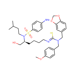 COc1ccc(CN(Cc2ccc3c(c2)OCO3)/C(S)=N/CCCC[C@@H](CO)N(CCC(C)C)S(=O)(=O)c2ccc(N)cc2)cc1 ZINC000028347776