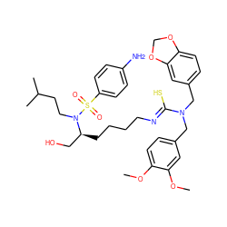 COc1ccc(CN(Cc2ccc3c(c2)OCO3)/C(S)=N/CCCC[C@@H](CO)N(CCC(C)C)S(=O)(=O)c2ccc(N)cc2)cc1OC ZINC000028347795