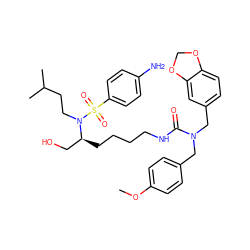 COc1ccc(CN(Cc2ccc3c(c2)OCO3)C(=O)NCCCC[C@@H](CO)N(CCC(C)C)S(=O)(=O)c2ccc(N)cc2)cc1 ZINC000028357446