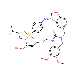 COc1ccc(CN(Cc2ccc3c(c2)OCO3)C(=O)NCCCC[C@@H](CO)N(CCC(C)C)S(=O)(=O)c2ccc(N)cc2)cc1OC ZINC000028368446