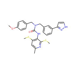 COc1ccc(CN(Cc2cccc(-c3cc[nH]n3)c2)C(=O)Nc2c(SC)cc(C)nc2SC)cc1 ZINC000013780001