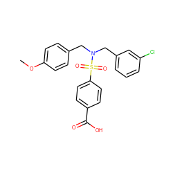 COc1ccc(CN(Cc2cccc(Cl)c2)S(=O)(=O)c2ccc(C(=O)O)cc2)cc1 ZINC000059081608