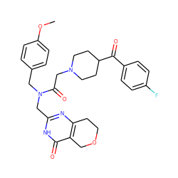 COc1ccc(CN(Cc2nc3c(c(=O)[nH]2)COCC3)C(=O)CN2CCC(C(=O)c3ccc(F)cc3)CC2)cc1 ZINC000208821737