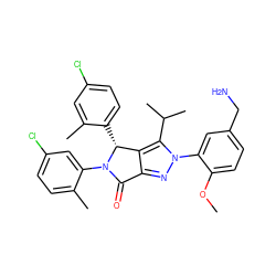 COc1ccc(CN)cc1-n1nc2c(c1C(C)C)[C@@H](c1ccc(Cl)cc1C)N(c1cc(Cl)ccc1C)C2=O ZINC000224062205