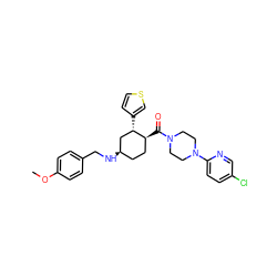 COc1ccc(CN[C@@H]2CC[C@H](C(=O)N3CCN(c4ccc(Cl)cn4)CC3)[C@@H](c3ccsc3)C2)cc1 ZINC000073224882