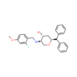 COc1ccc(CN[C@@H]2CO[C@H](C(c3ccccc3)c3ccccc3)C[C@H]2O)c(F)c1 ZINC000299857234