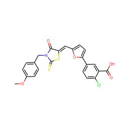 COc1ccc(CN2C(=O)/C(=C/c3ccc(-c4ccc(Cl)c(C(=O)O)c4)o3)SC2=S)cc1 ZINC000002986666