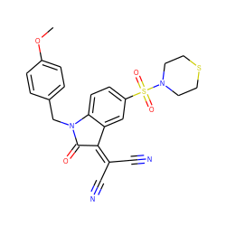 COc1ccc(CN2C(=O)C(=C(C#N)C#N)c3cc(S(=O)(=O)N4CCSCC4)ccc32)cc1 ZINC000040423157