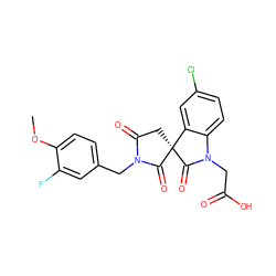 COc1ccc(CN2C(=O)C[C@@]3(C2=O)C(=O)N(CC(=O)O)c2ccc(Cl)cc23)cc1F ZINC000014976714