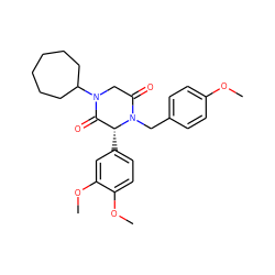 COc1ccc(CN2C(=O)CN(C3CCCCCC3)C(=O)[C@H]2c2ccc(OC)c(OC)c2)cc1 ZINC000004099231