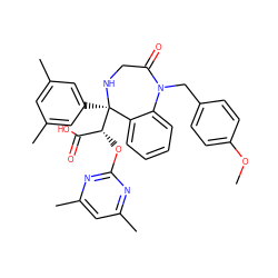 COc1ccc(CN2C(=O)CN[C@](c3cc(C)cc(C)c3)([C@H](Oc3nc(C)cc(C)n3)C(=O)O)c3ccccc32)cc1 ZINC000026675255