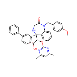 COc1ccc(CN2C(=O)CN[C@](c3cccc(-c4ccccc4)c3)([C@H](Oc3nc(C)cc(C)n3)C(=O)O)c3ccccc32)cc1 ZINC000026667324