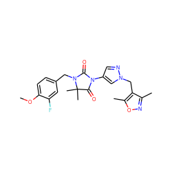 COc1ccc(CN2C(=O)N(c3cnn(Cc4c(C)noc4C)c3)C(=O)C2(C)C)cc1F ZINC000116675027