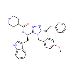 COc1ccc(CN2C([C@@H](Cc3c[nH]c4ccccc34)NC(=O)C3CCNCC3)=NN[C@@H]2CCc2ccccc2)cc1 ZINC000028870652