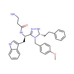 COc1ccc(CN2C([C@@H](Cc3c[nH]c4ccccc34)NC(=O)CCN)=NN[C@@H]2CCc2ccccc2)cc1 ZINC000028870523