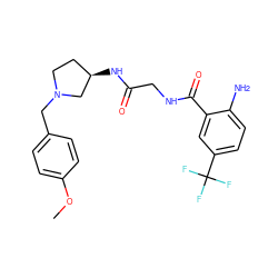 COc1ccc(CN2CC[C@@H](NC(=O)CNC(=O)c3cc(C(F)(F)F)ccc3N)C2)cc1 ZINC000029125692