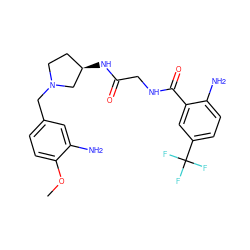 COc1ccc(CN2CC[C@@H](NC(=O)CNC(=O)c3cc(C(F)(F)F)ccc3N)C2)cc1N ZINC000029125645