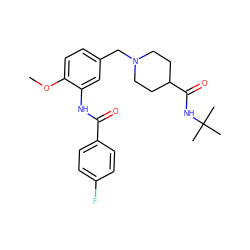 COc1ccc(CN2CCC(C(=O)NC(C)(C)C)CC2)cc1NC(=O)c1ccc(F)cc1 ZINC000210670126