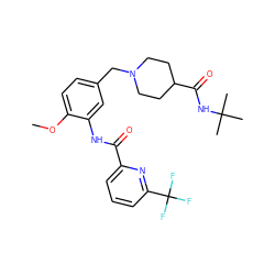 COc1ccc(CN2CCC(C(=O)NC(C)(C)C)CC2)cc1NC(=O)c1cccc(C(F)(F)F)n1 ZINC001772585316