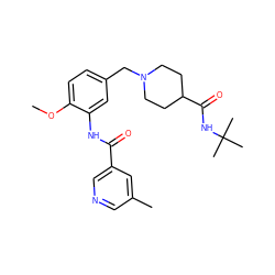 COc1ccc(CN2CCC(C(=O)NC(C)(C)C)CC2)cc1NC(=O)c1cncc(C)c1 ZINC001772576291