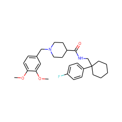 COc1ccc(CN2CCC(C(=O)NCC3(c4ccc(F)cc4)CCCCC3)CC2)cc1OC ZINC000072112977