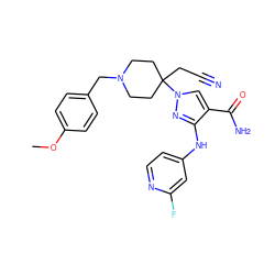 COc1ccc(CN2CCC(CC#N)(n3cc(C(N)=O)c(Nc4ccnc(F)c4)n3)CC2)cc1 ZINC000219276118